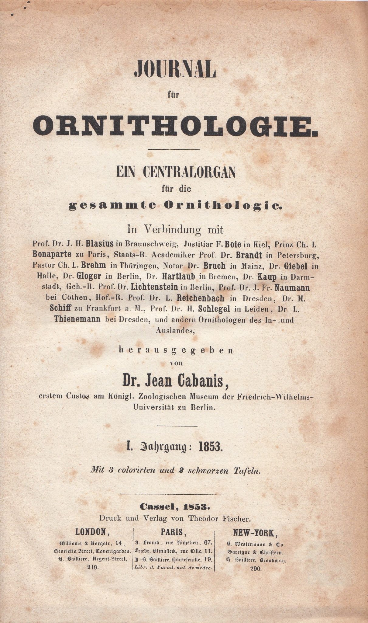 3 J. Ornithol Vol 1 - title page